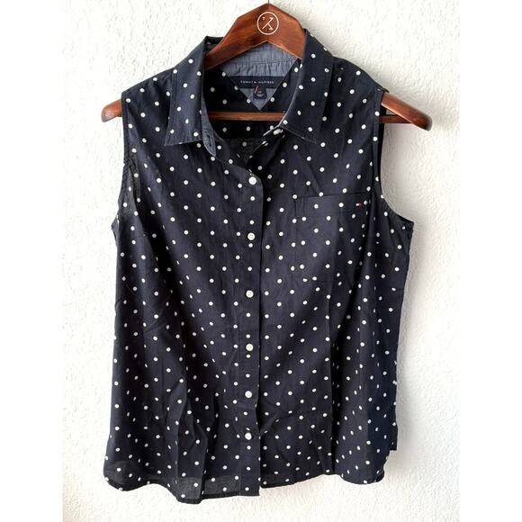 Tommy Hilfiger 100% Cotton Polka Dot Sleeveless Blouse - Picture 1 of 4